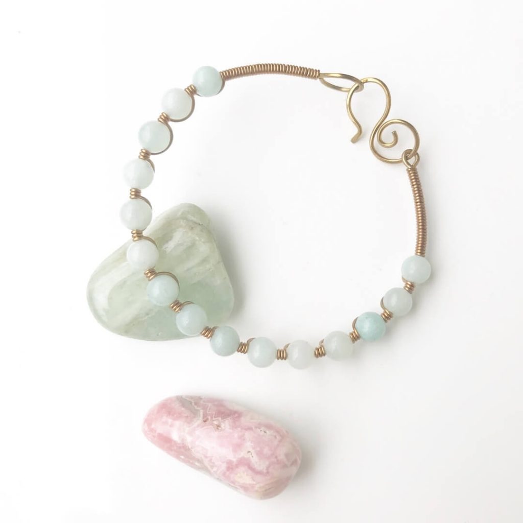 Scared Stone Bangle wire wrapped in Amazonite