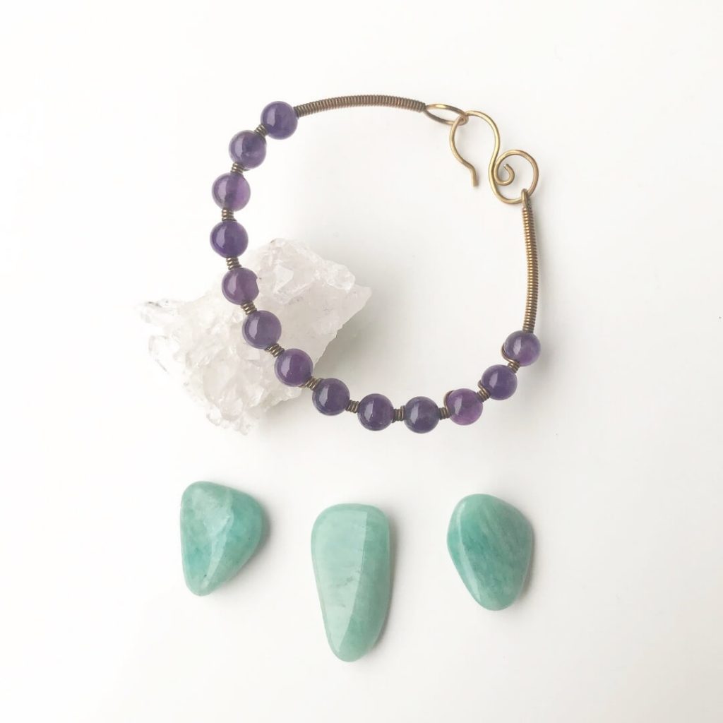 Sacred Stone Bangle wire wrapped in Amethyst