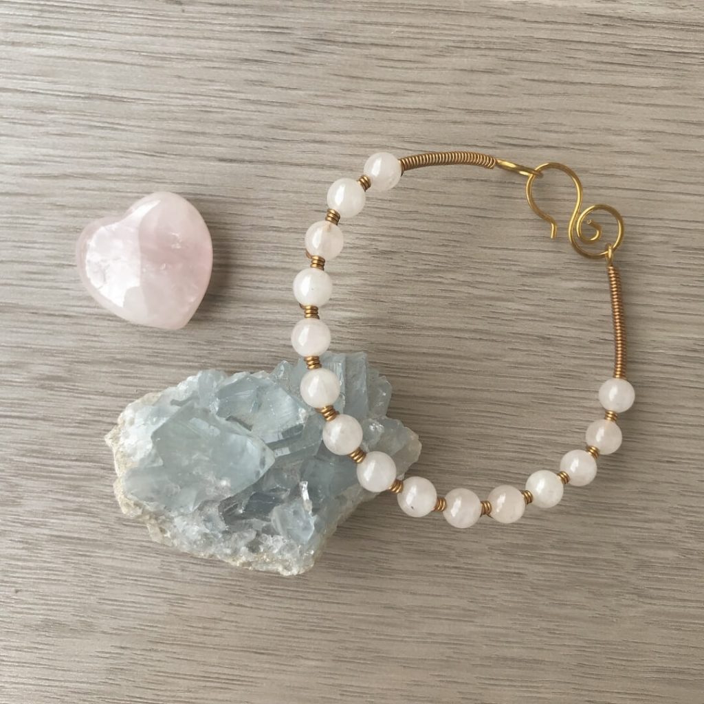 Sacred Stone Bangle wire wrapped in Rose Quartz