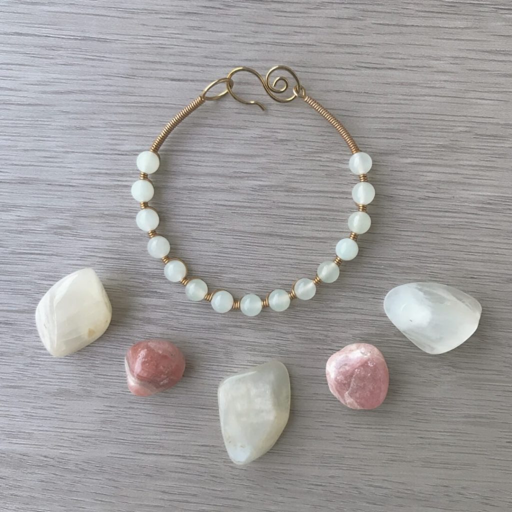 Sacred Stone Bangle wire wrapped in White Jade